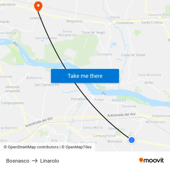 Bosnasco to Linarolo map