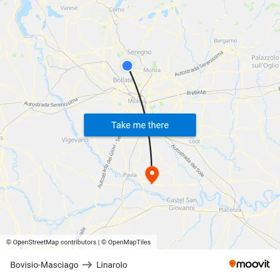 Bovisio-Masciago to Linarolo map