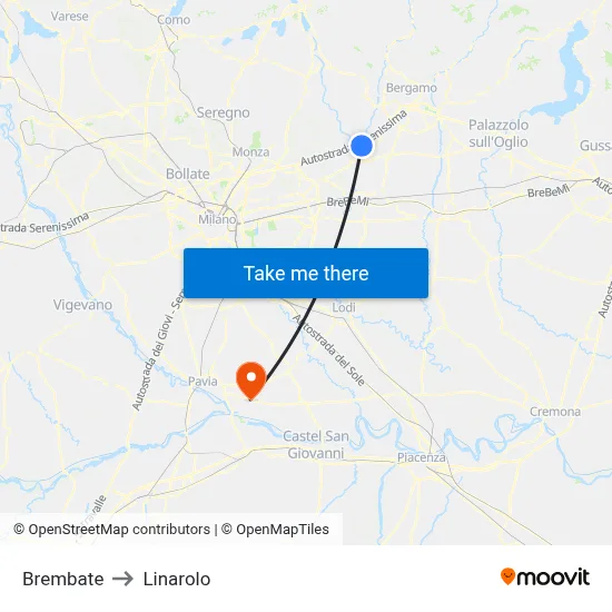 Brembate to Linarolo map