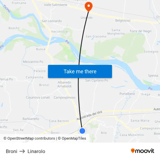 Broni to Linarolo map