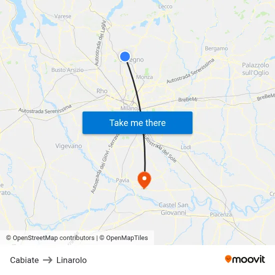 Cabiate to Linarolo map