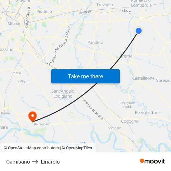Camisano to Linarolo map