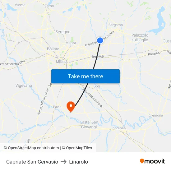 Capriate San Gervasio to Linarolo map