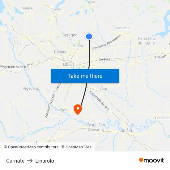 Carnate to Linarolo map