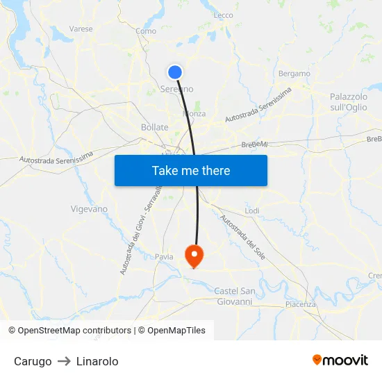 Carugo to Linarolo map