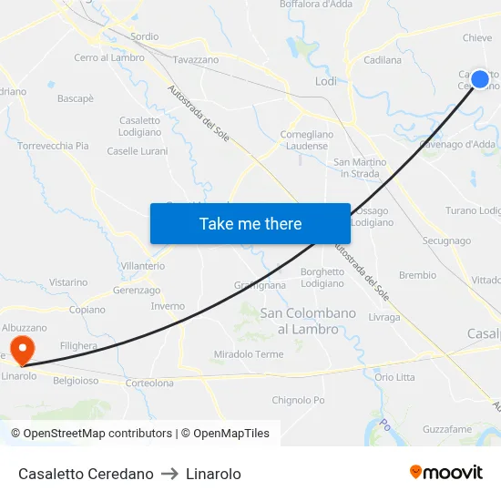 Casaletto Ceredano to Linarolo map