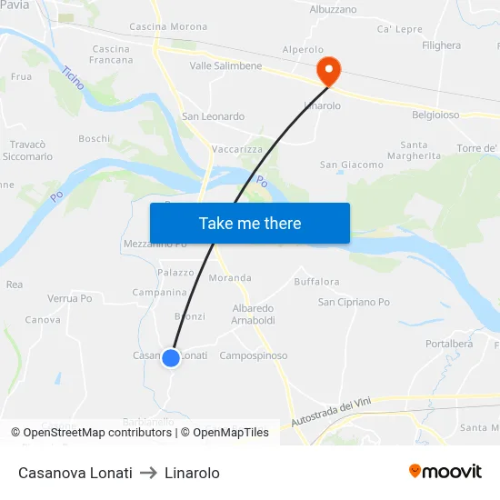Casanova Lonati to Linarolo map