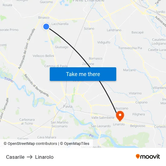 Casarile to Linarolo map