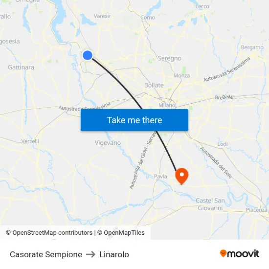 Casorate Sempione to Linarolo map