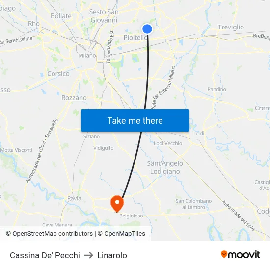 Cassina De' Pecchi to Linarolo map