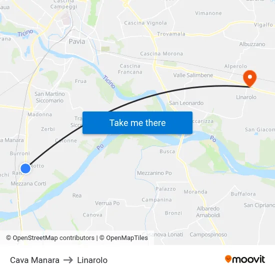 Cava Manara to Linarolo map