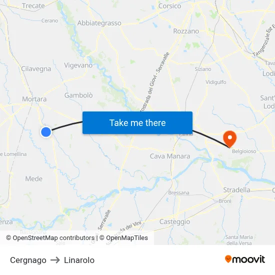 Cergnago to Linarolo map