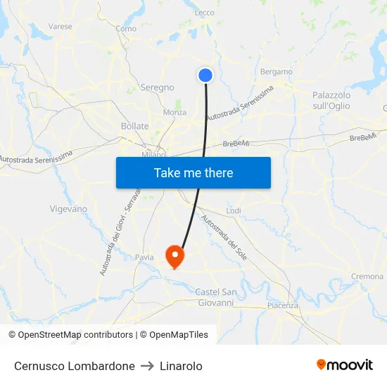 Cernusco Lombardone to Linarolo map