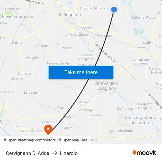 Cervignano d'Adda to Linarolo map