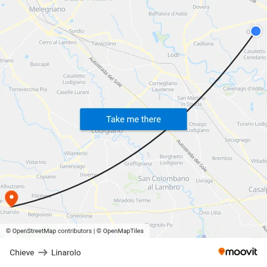 Chieve to Linarolo map