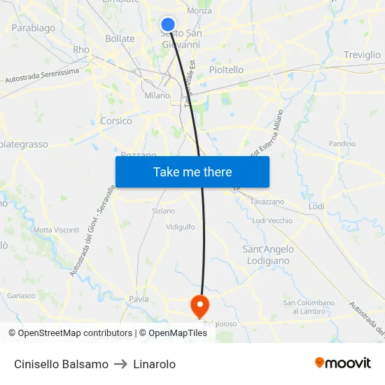Cinisello Balsamo to Linarolo map