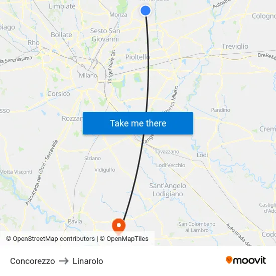 Concorezzo to Linarolo map