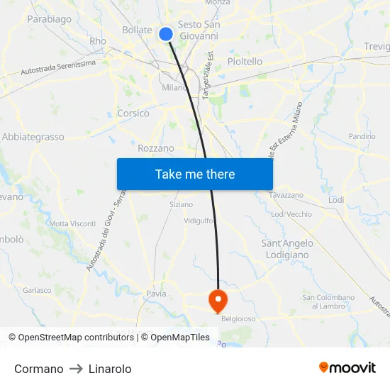 Cormano to Linarolo map