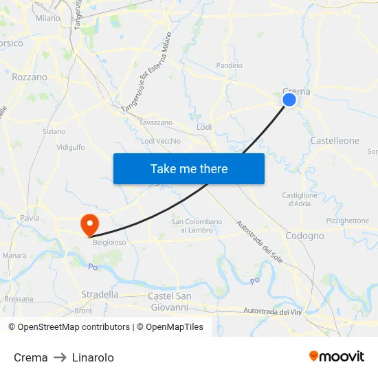 Crema to Linarolo map