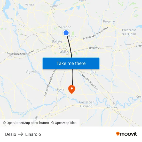 Desio to Linarolo map