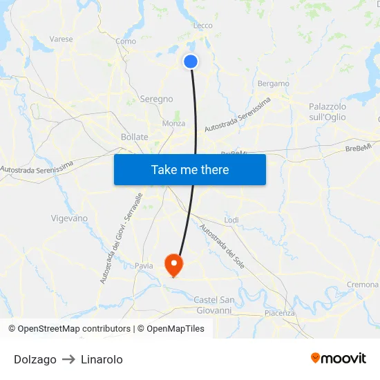 Dolzago to Linarolo map