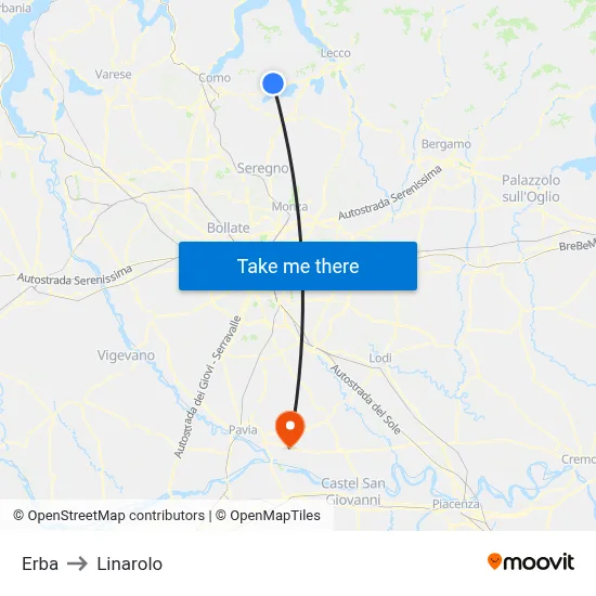 Erba to Linarolo map