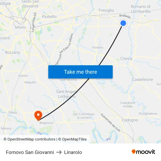 Fornovo San Giovanni to Linarolo map