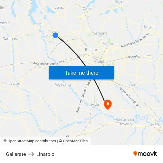 Gallarate to Linarolo map