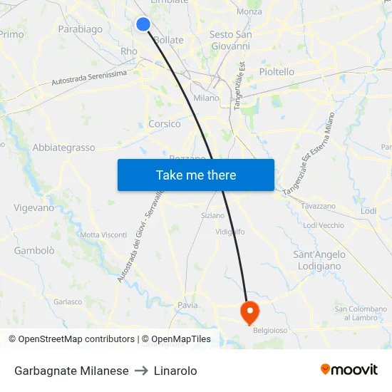 Garbagnate Milanese to Linarolo map