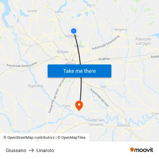 Giussano to Linarolo map