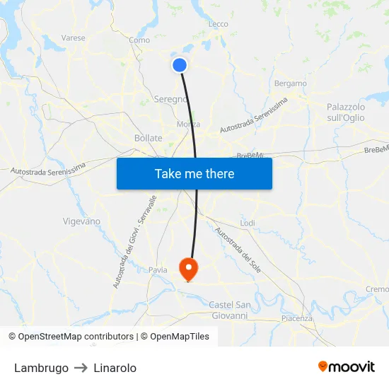 Lambrugo to Linarolo map