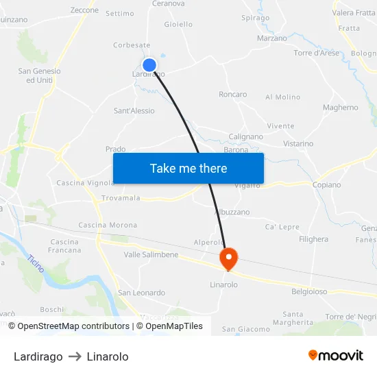 Lardirago to Linarolo map