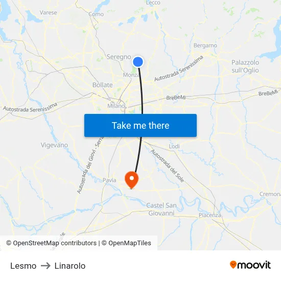 Lesmo to Linarolo map