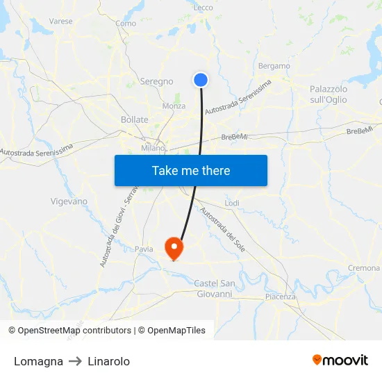 Lomagna to Linarolo map