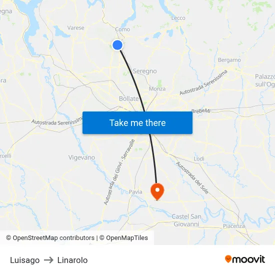Luisago to Linarolo map