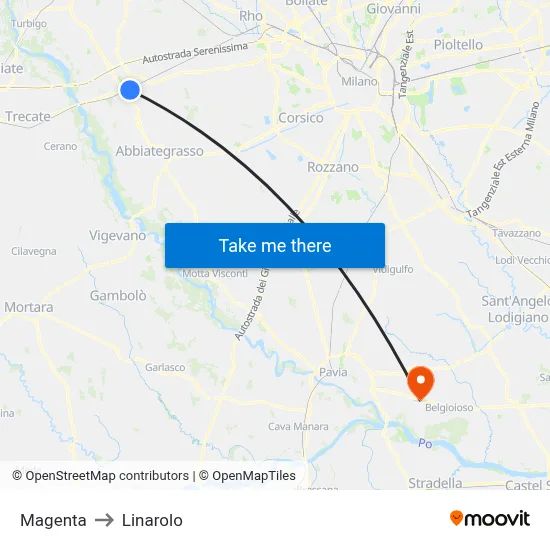 Magenta to Linarolo map