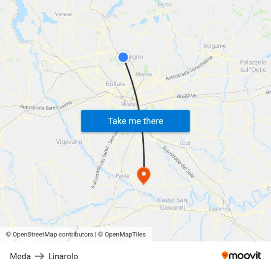 Meda to Linarolo map