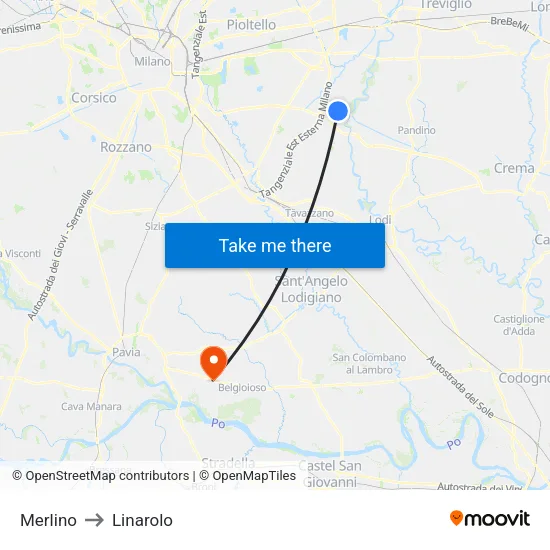 Merlino to Linarolo map