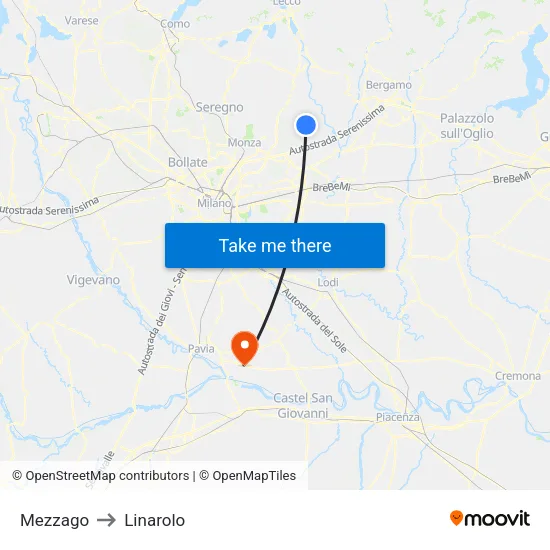 Mezzago to Linarolo map