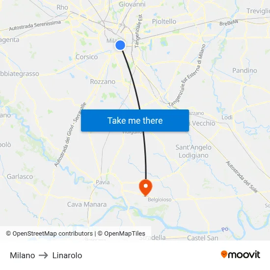 Milan to Linarolo map