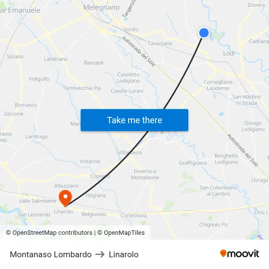 Montanaso Lombardo to Linarolo map
