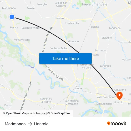 Morimondo to Linarolo map
