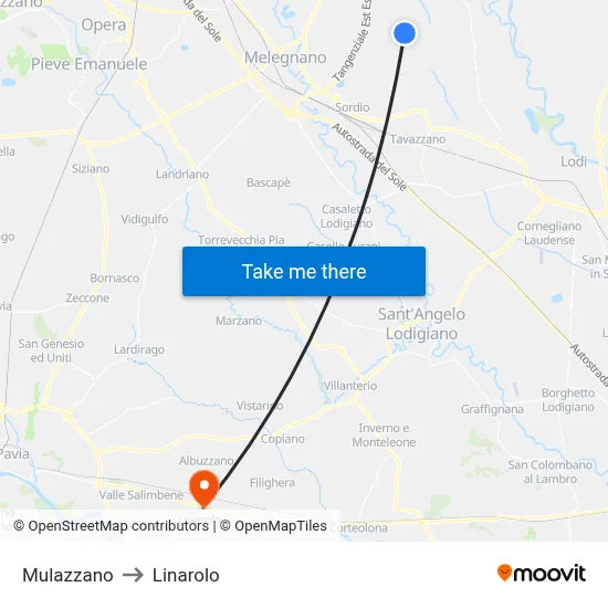 Mulazzano to Linarolo map