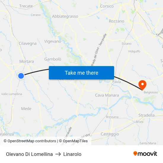 Olevano Di Lomellina to Linarolo map