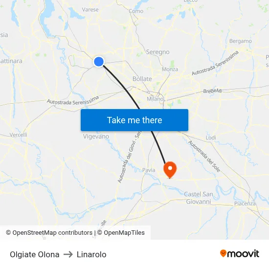 Olgiate Olona to Linarolo map
