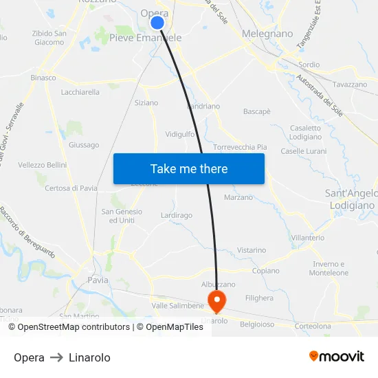Opera to Linarolo map
