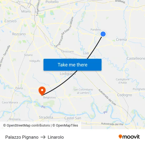 Palazzo Pignano to Linarolo map