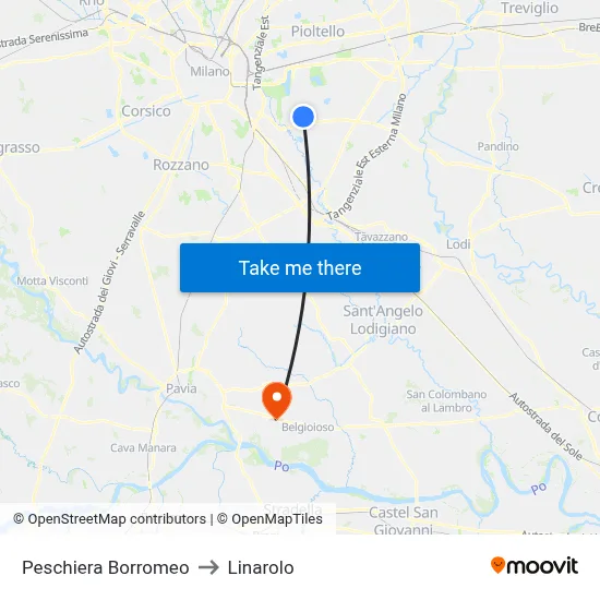 Peschiera Borromeo to Linarolo map