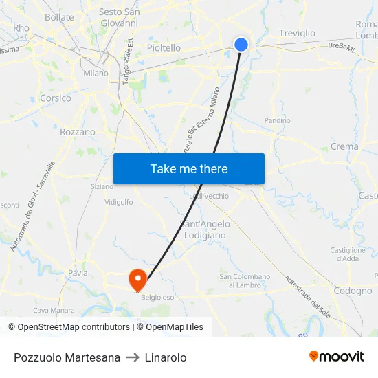 Pozzuolo Martesana to Linarolo map