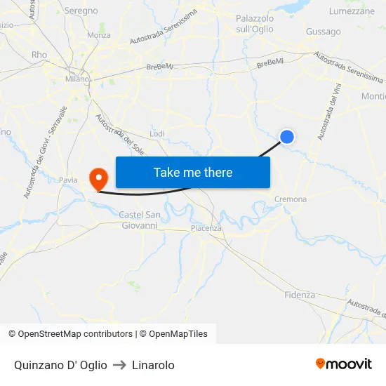 Quinzano D' Oglio to Linarolo map
